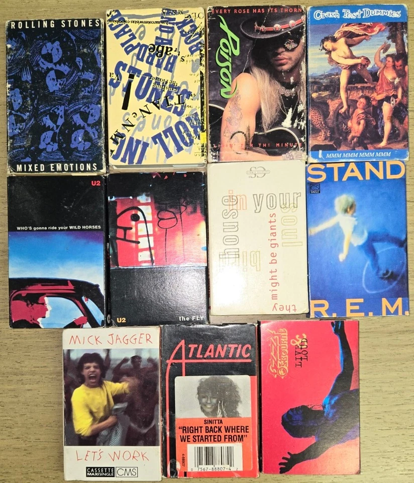 11 Rare Vintage Rock & Roll Paper Cover Cassette Tapes STONES, REM, OZZY,U2 + NR - Image 1 of 1
