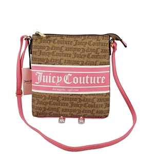 Borsa a tracolla Juicy Couture castagna chino rosa logo gotico righe 9,5" nuova - Foto 1 di 11