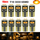 10PCS T10 LED 6 SMD 194 168 W5W Car Wedge Side Light Amber Dome Lamp Bulb Canbus