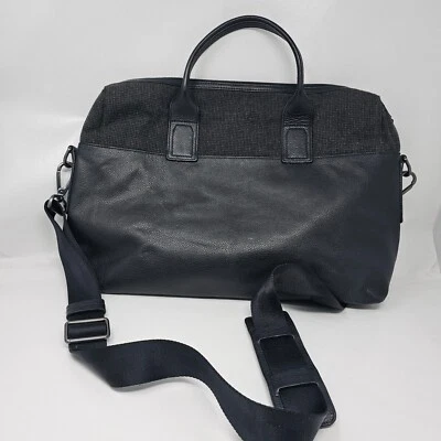 Gap Men OS Black Leather & Wool Messenger Bag - Image 1 of 4