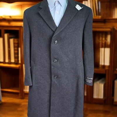 New Charcoal Wool Overcoat 46r By Jos A Bank Merino Wool - Image 1 of 4