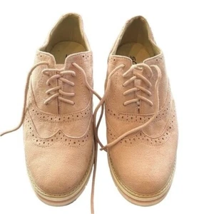 Soda shoes size 9 light pink faux suede lace up white soles Academia Barbie - Picture 1 of 6