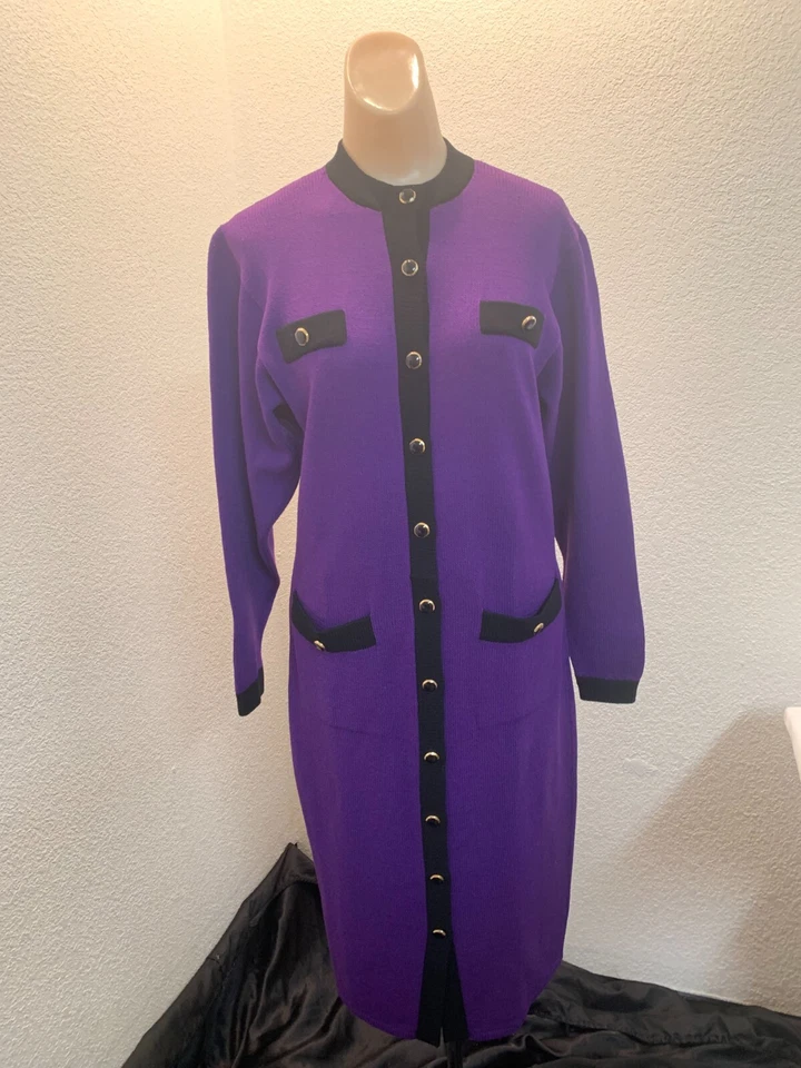 Vestido suéter vintage años 70 St John morado talla 6 excelente estado Foto 1 de 4