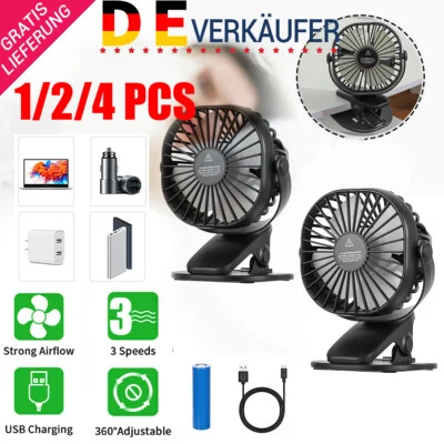 Mini Tisch Lüfter Leise Ventilator Clip Tischventilator mit Akku Leise USB Fan - Bild 1 von 4