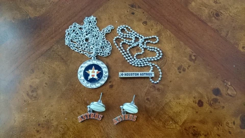 HOUSTON ASTROS BAR (20 inch chain) & LOGO (24 inch chain) NECKLACES & EARRINGS Cover