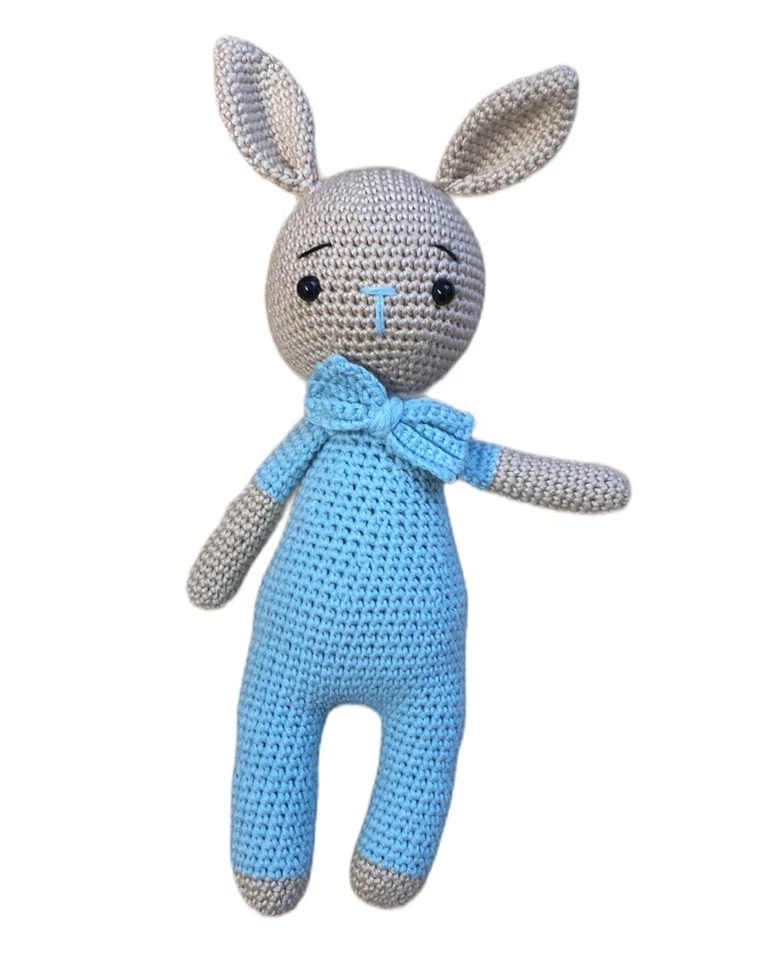 Blau Strick Hase Häkelpuppe Strick Puppe Handarbeit Amigurumi #R5-E2 - Bild 1 von 1