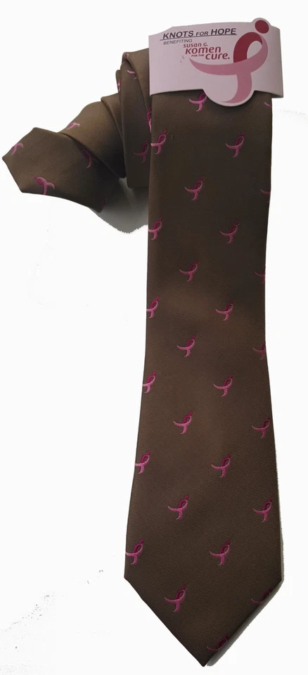 Susan G Komen 全新棕色修身粉色丝带男式领带 45 美元 A3655 — 第 1/1 张图片