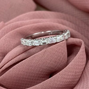 1 Carat East West Emerald Cut Lab Grown Diamond Wedding Band 14k White Gold - Picture 1 of 10