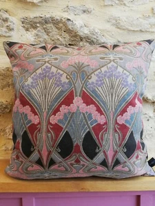 Liberty Ianthe Linen Cushion Cover & Velvet Fabric Rare Art Nouveau Grey & Pink - Picture 1 of 16