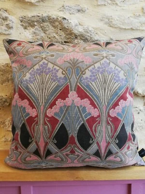 Liberty Ianthe Linen Cushion Cover & Velvet Fabric Rare Art Nouveau Grey & Pink - Image 1 of 4