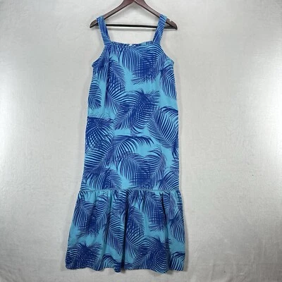 Liz Claiborne Dress Womens M Blue Floral Linen Blend Beachy Shift Maxi Resort - Image 1 of 4