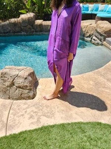 Maya Antonia Buttoned Maxi Shirt Dress/Long Sleeves/Ohm print/Purple-Gray-Green - Picture 1 of 8