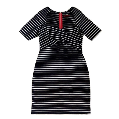 Vintage Y2K Miss Sixty Navy Blue Dress Size 8 Stripe Pin Up Sweetheart Wiggle - Image 1 of 4
