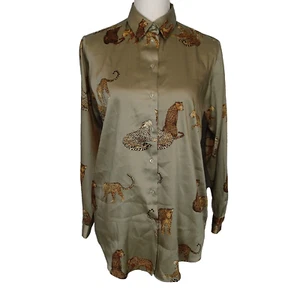 Zara Satin Effect Tiger Print Long Sleeve Button Down Rare Dress Shirt sz s top - Picture 1 of 13