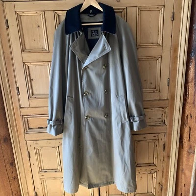Mens Jos A Bank Double Breasted Trench Coat Kahki Tan Size 44 Extra Long - Image 1 of 4