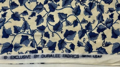 Duralee Vintage Fabric Remnant 2 Yards 54" Width Blue White Cotton MINI LEAF - Image 1 of 4
