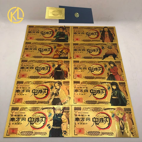 10type Japanese Anime Demon Slayer: Kimetsu no Yaiba Stickers Gold Banknote card Cover