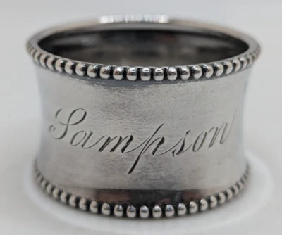Antiguo anillo de servilleta Gorham de plata esterlina "Sampson" nombre grabado, L/A/G Foto 1 de 4