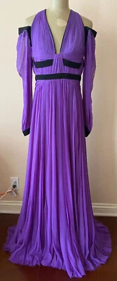 $6800 новый с Ярлыками J Mendel длинный Slv плиссированные холодное платье платье 100% шелк шифоновое фиолетовый 12 - Изображение 1 из 4