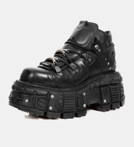 New Rock Boots Metallic Black Leather Platform