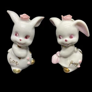 Salero y pimentero de porcelana conejo rosa salado y picante de colección Japón - Imagen 1 de 14