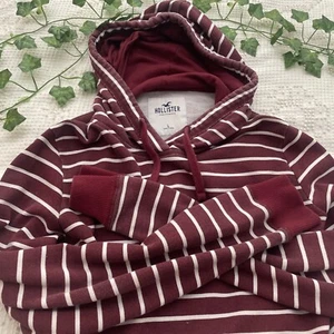 Hollister Hoodie Women L Red White Stripe Cutoff Cropped Long Sleeve Sweater - Picture 1 of 8
