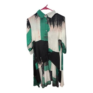 Patrizia Luca Milano Dropback Blouse High Low Green Black Size Medium 1/2 Sleeve - Picture 1 of 3