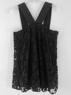 Blusa Top Twenty One para mujer con superposición de encaje negro correas delanteras en V talla mediana Foto 1 de 4