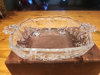 Fostoria Navarre 2 Handled & Footed Etched 6" Nut Bowl  - Image 1 of 4