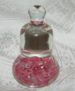 Joe St. Clair Bell Glass Paperweight Pink Trumpet Flowers W/ Bubbles - Picture 1 of 4