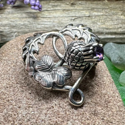 NEW Solid Sterling Silver Thistle & Shamrock Brooch Irish Scottish Ladies Pin - Image 1 of 4