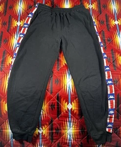Vtg Kappa Sweat Track Pants Men XL Black Side Tape Athleisure Lightweight Y2K - Picture 1 of 5