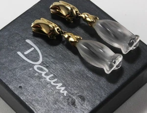 DAUM JASMINE FLOWER FROSTED GLASS CRYSTAL GOLD TONE CLIP-ON EARRINGS - Picture 1 of 7