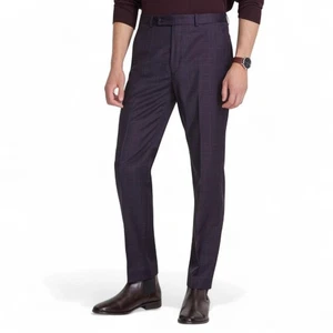 Calvin Klein Tuta Uomo X Slim Fit Elasticizzata Abito Pantalone Navy Borgogna Plaid 34x34 - Foto 1 di 7