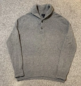 J.Crew Maglione Collo Scialle Uomo M Grigio 100% Lana di Agnello Pullover Bottoni - Foto 1 di 8