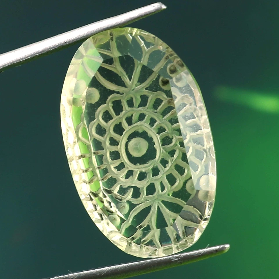 Natural Green Amethyst Hand Made Antique Carving for Jewlery Making CA164 - Image 1 of 1