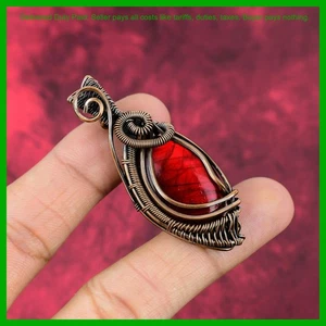 Kupfer Oval Natur Rot Feuer Labradorit Draht Umwickelt Hochzeit Anhänger Schmuck - Bild 1 von 6