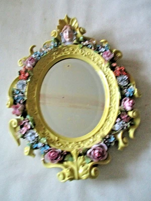 espelho elfinware moldura porcelana espelho todo rosas decoração Alemanha 14" h. - Imagem 1 de 4