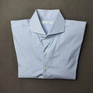 Camisa Simone Albarchi Para Hombre Mediana Azul Blanco Vestido a Rayas Hecha en Italia Trabajo - Imagen 1 de 10