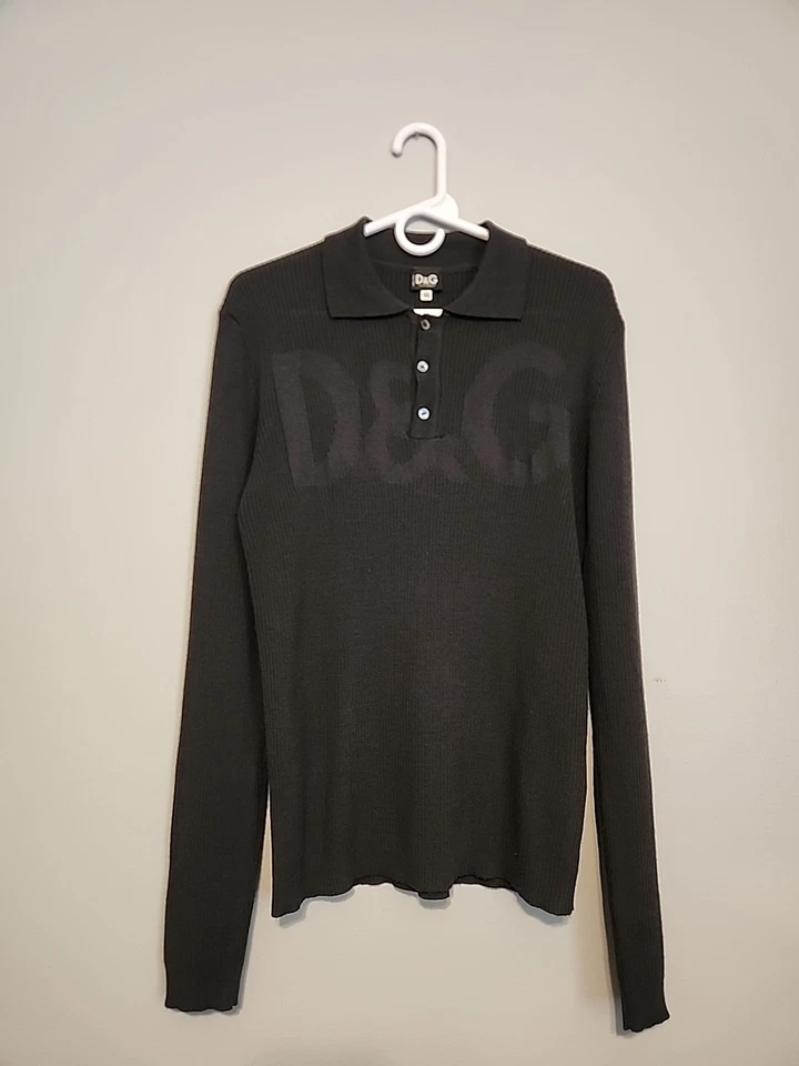 Authentic Dolce & Gabbana vintage big logo wool blend sweater Women XL Dark Gray - Image 1 of 4