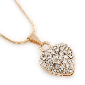 Pendentif cœur en cristal ton or avec chaîne serpent - longueur 38 cm/extension 6 cm - Photo 1/4