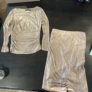 Carlisle rosa metallic Top Rock Gr. 0 gerafft 2-teilig Outfit Stretch tailliert - Bild 1 von 14