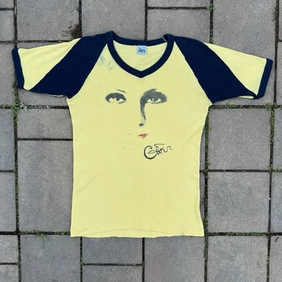 Vintage 70s Cher Ringer Tee Shirt The Knits Size Large Yellow 50/50 Made In USA - Image 1 of 4