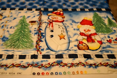 Sue Kruger Snowmen & Stars Birdhouse Christmas Double Border Fabric 54in X 65 in - Image 1 of 4
