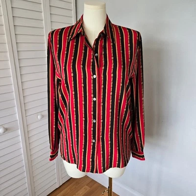 Blusa Talbots Estampado de Cadena Seda Abotonada Talla 16 De Colección Ecuestre Clásica Preppy Foto 1 de 4