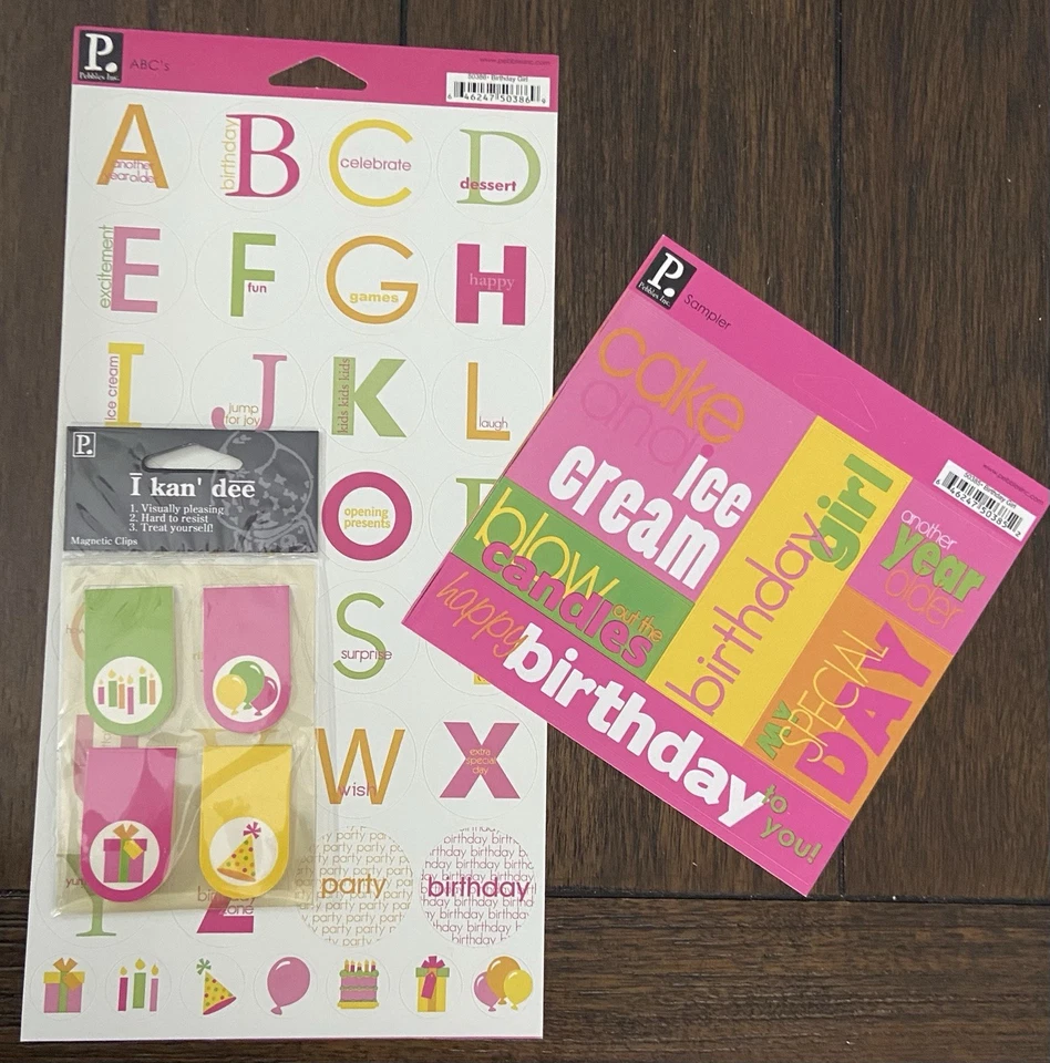 PEBBLES INC PEGATINAS ABC FRASES CUMPLEAÑOS NIÑA GLOBOS ROSA FIESTA RECUERDOS Foto 1 de 1