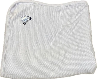 Laura Ashley Reversible Blanket Baby Boy Cars Car Stripes Cotton Knit Blue EUC - Image 1 of 4