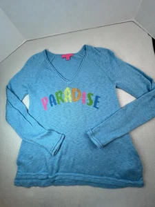 Lilly Pulitzer Danette Damen S blau "PARADISE" Strick LS V-Ausschnitt Top - Bild 1 von 9