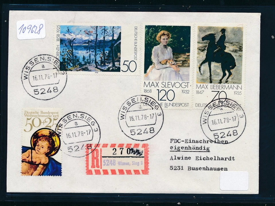 109628) eigenh.-Reco-Brief, Beh.-RZ 5248 Wissen,Sieg 3 "ww", K2 16.11.78 = FDC - Bild 1 von 1