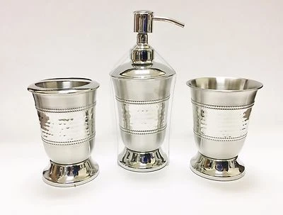 Nuovo 3 PC Metallo Color Argento Mano Sapone Dispenser + Porta Spazzolino+ - Immagine 1 di 4